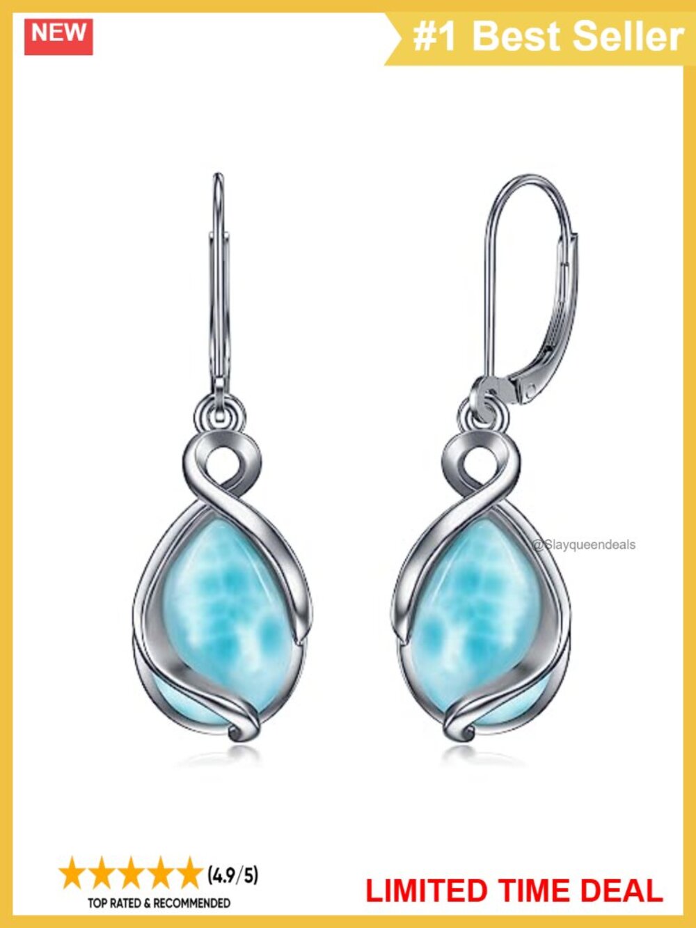 Sterling Silver Larimar Teardrop Dangle Drop Earrings Lever Back